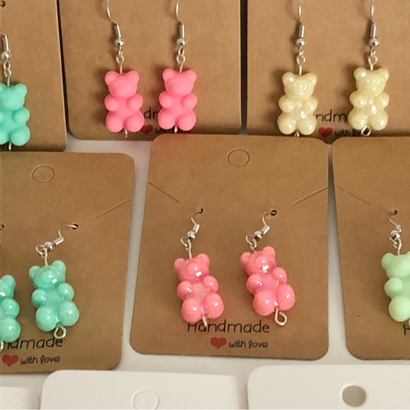 New Gummy Bear Earrings Pastel Yellow Iridescent Shiny Handmade Girls Kids Gifts - Picture 7 of 8